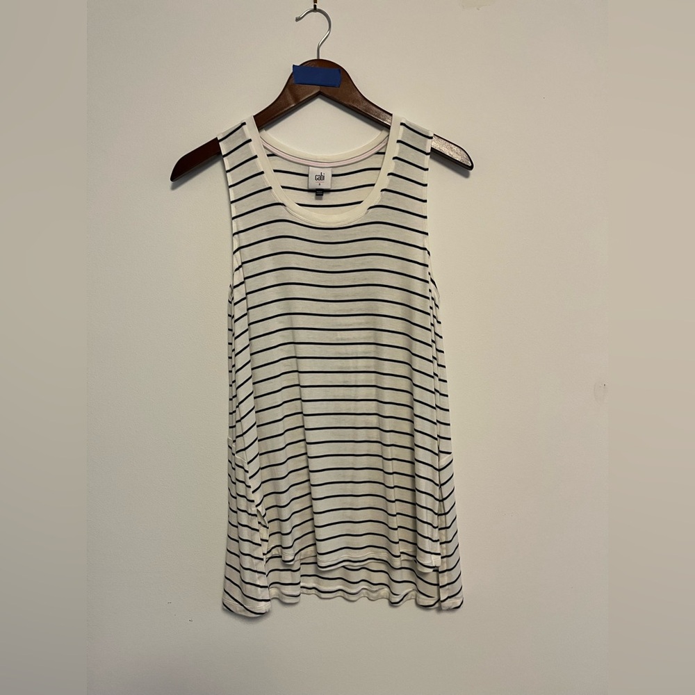 CAbi 5937 Black and White Striped Tank Top